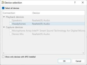 audio device selection window